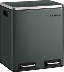 Konyhai szelektív szemetes kuka, 2 x 15L, pedálos, acél, 41x31x47cm, antracit