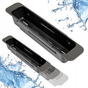 Evőeszköz szárító, szivacs tartó, csepegtető tálca mosogatóhoz, fekete műanyag, kicsi, 20x5 cm