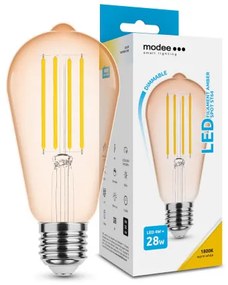LED lámpa , égő , izzószálas hatás , filament  , Edison , E27 foglalat , ST64 , 4 Watt , dimmelhető , meleg fehér , 1800K , borostyán sárga , Modee