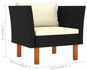 7 részes fekete polyrattan és eukaliptuszfa kerti ülőgarnitúra