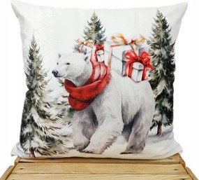 Dekoratív párnahuzat Fehér Medve 45x45 Velvet maci erdő ajándékok