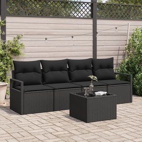 Kerti Kanapé Szett 5 pcs Fekete 55 x 55 x 37 cm polirattan