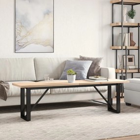 Tömör fenyőfa és acél O-vázú dohányzóasztal 160x40x45,5 cm