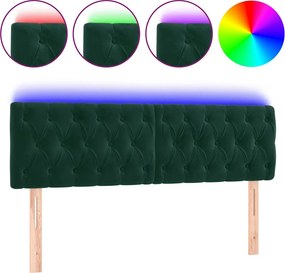 vidaXL sötétzöld bársony LED-es fejtámla 144 x 7 x 78/88 cm