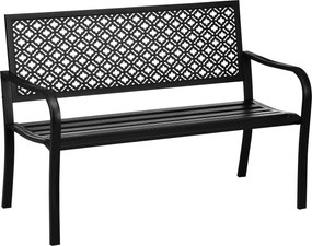 Outsunny Acél Kerti Pad, 2-Személyes Park Pad Hátlappal és Karfával, Virágmintás Pad, Kerthez, Erkélyhez, max. 240 kg, Fekete, 127 x 63 x 83 cm | Aoso
