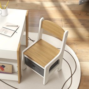 HOMCOM 3 darabos gyerek asztal és 2 szék szett, forgatható asztallappal, krétatáblával, tárolókosárral, természetes fa polcokkal | Aosom