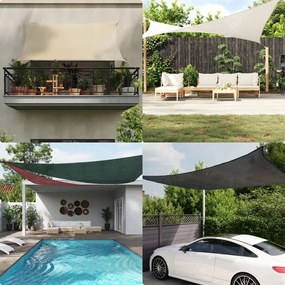 bézs négyszögű HDPE napvitorla 160 g/m² 6 x 6 m