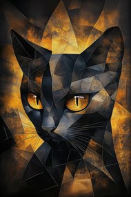 Vászonkép Canvas Grafika Macska Fekete Arany Geometria Mozaik 3D 80x120