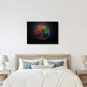 Üveg kép – Fa színes szívekkel (70x50 cm)