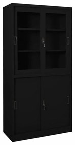 Fekete acél tolóajtós irodai szekrény 90 x 40 x 180 cm