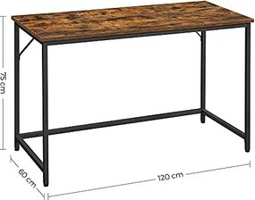 Íróasztal, számítógép asztal, rusztikus barna 120x60x75cm