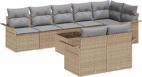 vidaXL Kerti Kanapé Szett tárolóval 9 pcs Bézs polirattan