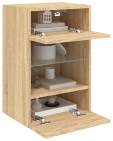 2 db sonoma tölgy színű fali szekrények LED világítással TV-hez 40x30x60,5 cm