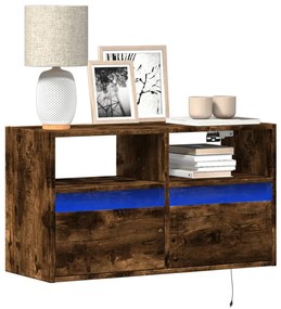 füstös tölgy színű fali TV-szekrény LED-ekkel 80x31x45 cm
