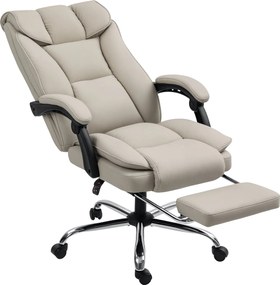 HOMCOM irodai szék lábtartóval, magas támlás dönthető, vastag párnázat, tartós PU műbőr, állítható magasság — khaki | Aosom