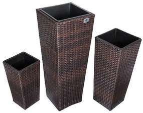 Casaria® 3 db polirattan virágcserep készlet - barna