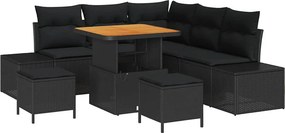 vidaXL Kerti Kanapé Szett párnával tárolóval 8 pcs Fekete Poli rattan