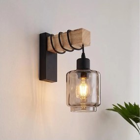 BRILAGI - Fali lámpa WOOD GLASS 1xE27/60W/230V fenyő/fekete/füstös bézs