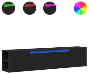 fekete falra szerelhető TV-szekrény LED-del 180 x 31 x 39,5 cm