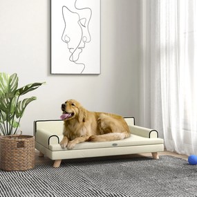 PawHut Skandináv Stílusú Kutyáknak és Macskáknak Szófaágy Párnával, Tömör Fa Lábbal, 100 x 62 x 32 cm Bézs | Aosom