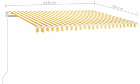 sárga-fehér szélérzékelős és LED-es napellenző 450 x 300 cm