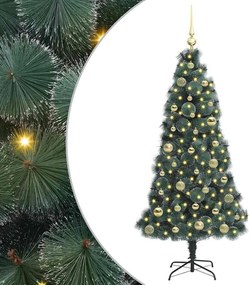 vidaXL Műfenyő világítással és díszgömb készlettel Zöld 150 cm PET