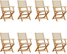 vidaXL 8 db bézs polyrattan és tömör fa összecsukható kerti szék