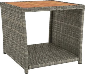 vidaXL szürke polyrattan és tömör akácfa teázóasztal fa asztallappal