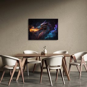 Üveg kép - Lángokat köpködő sárkány (70x50 cm)