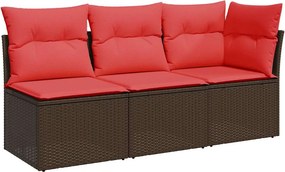 vidaXL 3 személyes barna polyrattan kerti kanapé párnákkal