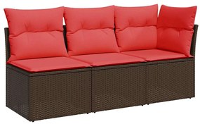 vidaXL 3 személyes barna polyrattan kerti kanapé párnákkal