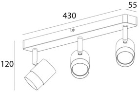 Lámpa Mennyezeti lámpatest ORIO, aluminium, 43.0x5.5x14.0, IP20, 3*GU10, max. 50W, kör, fekete
