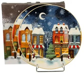 Porcelán desszerttányér szett, 2db-os, 19cm, dobozban, Christmas City