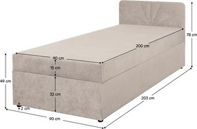 Boxspring ágy, egyszemélyes, bézs, 90x200, univerzális, SUPA