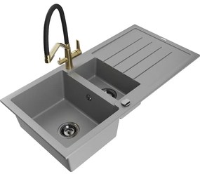 Mexen Andres gránit mosogató 1,5 rekesszel, csepptálcával és Duo konyhai csapteleppel, szürke - 6515-71-671701-57-B