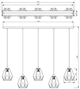 Csillár zsinóron BERGEN 5xE27/60W/230V fekete/fényes króm