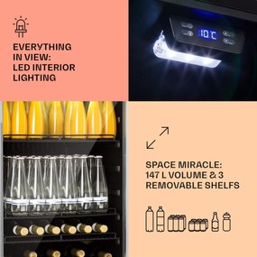 Klarstein Beersafe 5XL, hűtőszekrény, 148 liter, 3 polc, panoráma üvegajtó, rozsdamentes acél