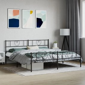 fekete fém ágykeret fej- és lábtámlával 183 x 213 cm