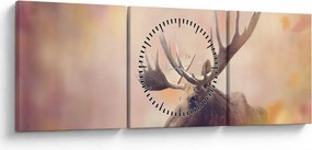 Kép - jávorszarvas az őszi levelekben (órával) (90x30 cm)