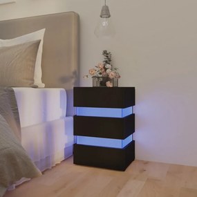 fekete szerelt fa LED-es éjjeliszekrény 45 x 35 x 67 cm