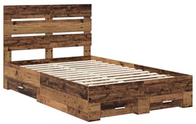 vidaXL Ágykeret fiókkal fejtámlával Öreg fa 120 x 200 cm Faanyag