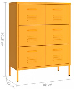 mustársárga acél fiókos szekrény 80 x 35 x 101,5 cm