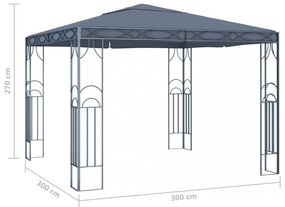 antracitszürke pavilon LED fényfüzérrel 300 x 300 cm