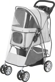 PawHut összecsukható kisállat babakocsi – vízlepergető, esőhuzattal, pohártartóval és tárolókosárral, fékes kerekek, 600D Oxford, acél váz – szürke |