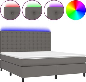 vidaXL szürke műbőr rugós ágy matraccal és LED-del 160x200 cm