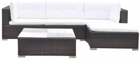 5 részes barna polyrattan kerti bútorszett párnákkal