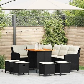 6 részes fekete polyrattan kerti ülőgarnitúra párnával L-alakú