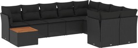 vidaXL 10 részes fekete polyrattan kerti ülőgarnitúra párnákkal