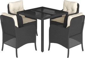 vidaXL 5 részes fekete polyrattan kerti étkezőgarnitúra párnákkal