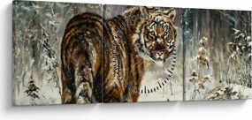 Kép - tigris a havas erdőben, olajfestmény (órával) (90x30 cm)